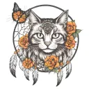 dream catcher with a cat spirit animal tattoo design idea