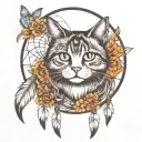 dream catcher with a cat spirit animal tattoo design idea