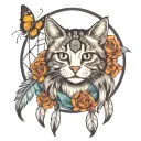 dream catcher with a cat spirit animal tattoo design idea