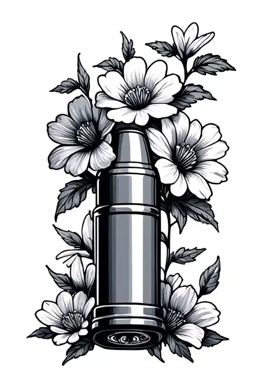 shotgun shell with flowers growing tattoo design idea