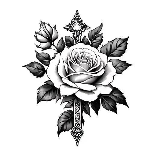 rose carnation and Portuguese cross tattoo design idea