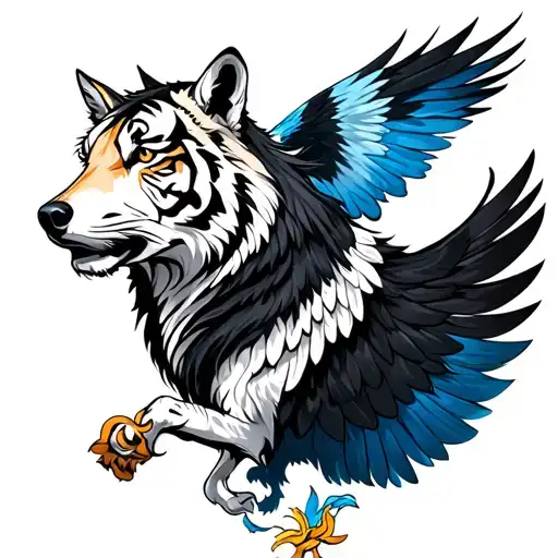 i want a tattoo to put in my tricep, i want it combined between wolf and black tiger and a horse and blue eagle and a so tattoo design idea