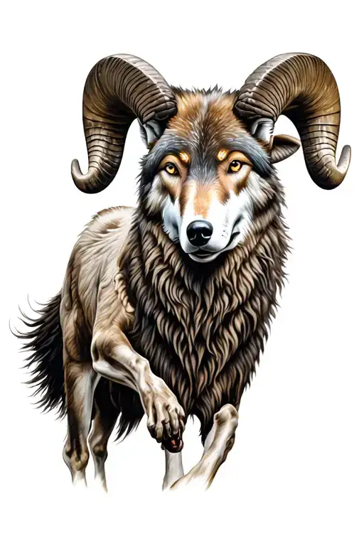 bighorn sheep beating a wolf tattoo design idea