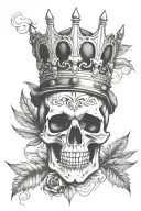 skull with crown smoking a weed leaf cigar tattoo design idea