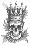 skull with crown smoking a weed leaf cigar tattoo design idea