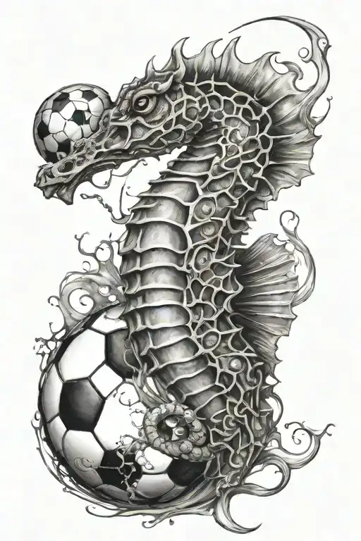 seahorse with football  tattoo design idea