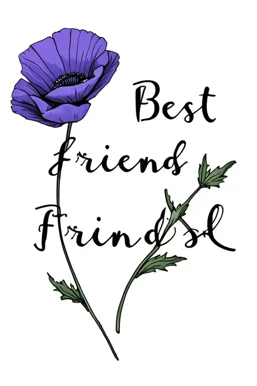"Best Friends" "Best Friends" poppies and violets inf sign intertwined tattoo design idea