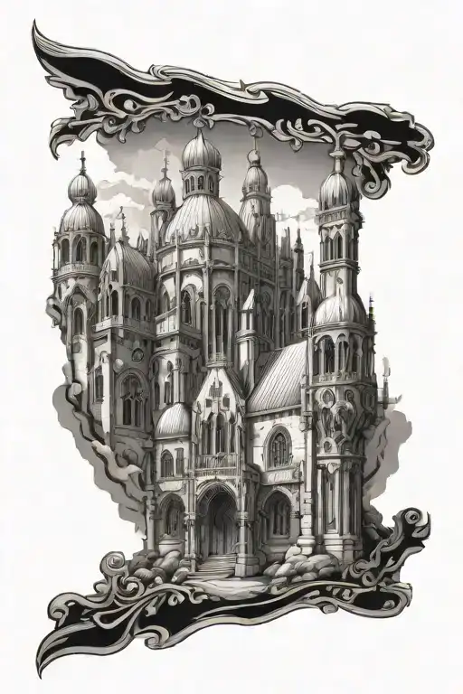 religious architecture from medieval times tattoo design idea