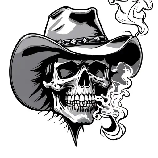 Cowboy Skull Smoking tattoo design idea