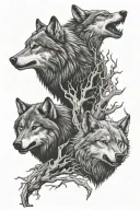 tree wolves faces howling angry  tattoo design idea