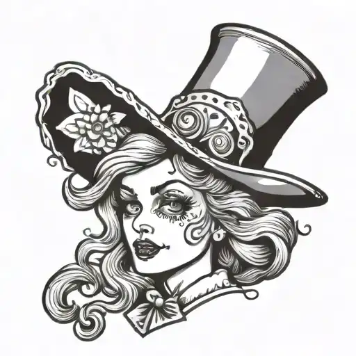 mad hatter female character tattoo design idea