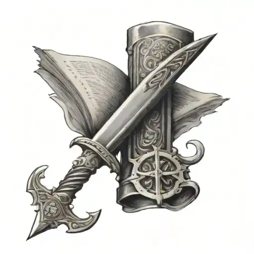 bible and sword tattoo design idea