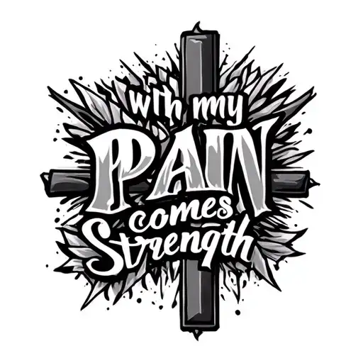 "with my pain comes strength " strength courage symbols cross tattoo design idea
