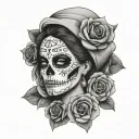 mexican woman skull roses tattoo design idea