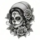 mexican woman skull roses tattoo design idea