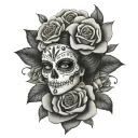 mexican woman skull roses tattoo design idea