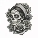 mexican woman skull roses tattoo design idea