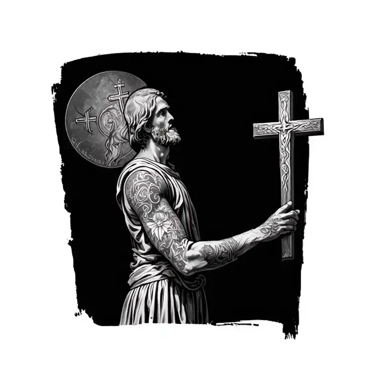 catholic right arm sleeve tattoo design idea