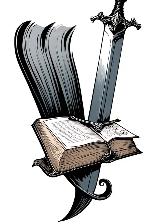 sword with book open tattoo design idea