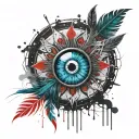 trident transition into peacock feather with feather eye at center  tattoo design idea