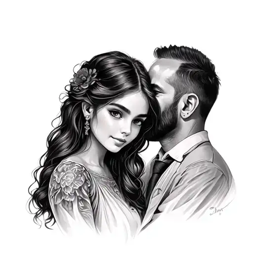 girl and dad memorial tattoo design idea