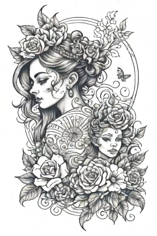 Tattoo female, names of children, Maria, 2014, Daria, 2016, Peter, 2024 Pavel, 2024, style real photo tattoo design idea