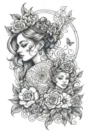 Tattoo female, names of children, Maria, 2014, Daria, 2016, Peter, 2024 Pavel, 2024, style real photo tattoo design idea