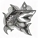shark with its mouth pierced by an anchor tattoo design idea