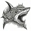 shark with its mouth pierced by an anchor tattoo design idea