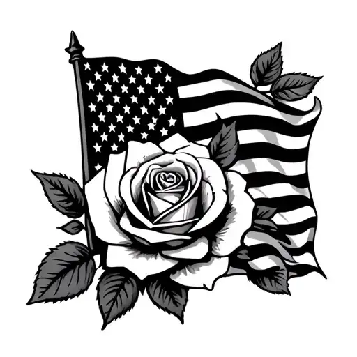 American flag and briar rose tattoo design idea