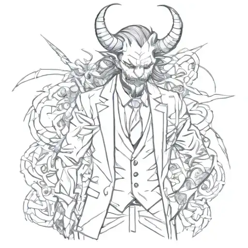 Japanese devil wears a suit tattoo design idea