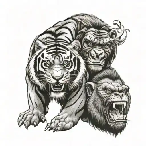 tiger and gorilla face tattoo design idea