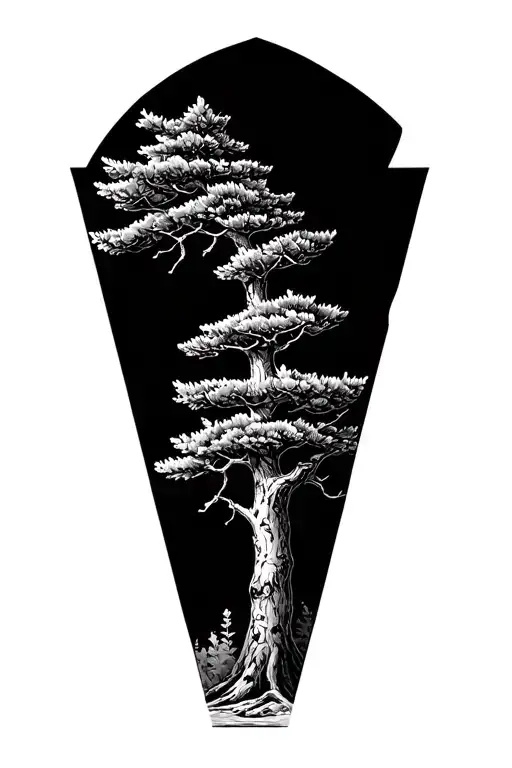 pine tree in the shape of Palestinian tatreez  tattoo design idea