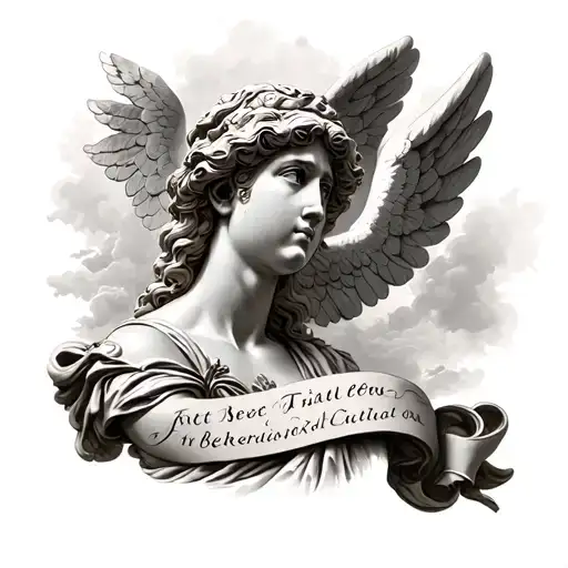 I want a half-sleeve tattoo with some Greek or Roman structure rounding the shoulder and an angel or something like that tattoo design idea