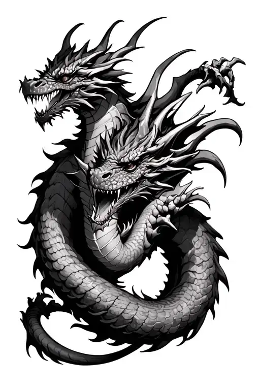 realistic menacing dragon coiled around arm sleeve tattoo design idea