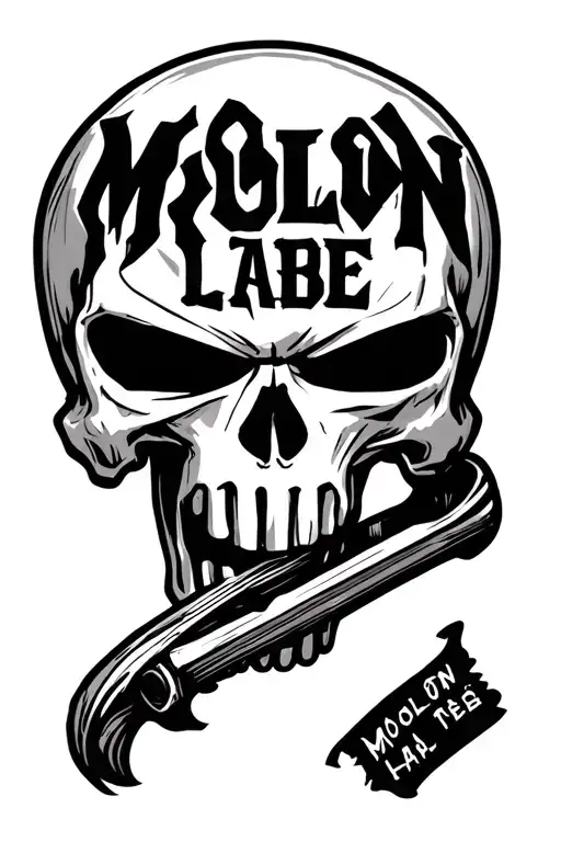 distressed punisher skull with the words "MOLON LABE" in latin tattoo design idea