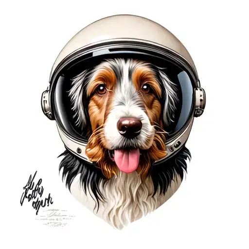 bearded collie dog wearing a astronaut helmet tattoo design idea