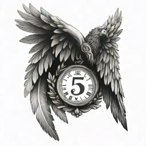 roman numeral 5 and a 3 with angle wings around the 3 tattoo design idea