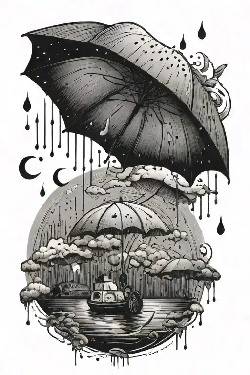 Reverse umbrella getting rained tattoo design idea