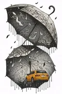 Reverse umbrella getting rained tattoo design idea