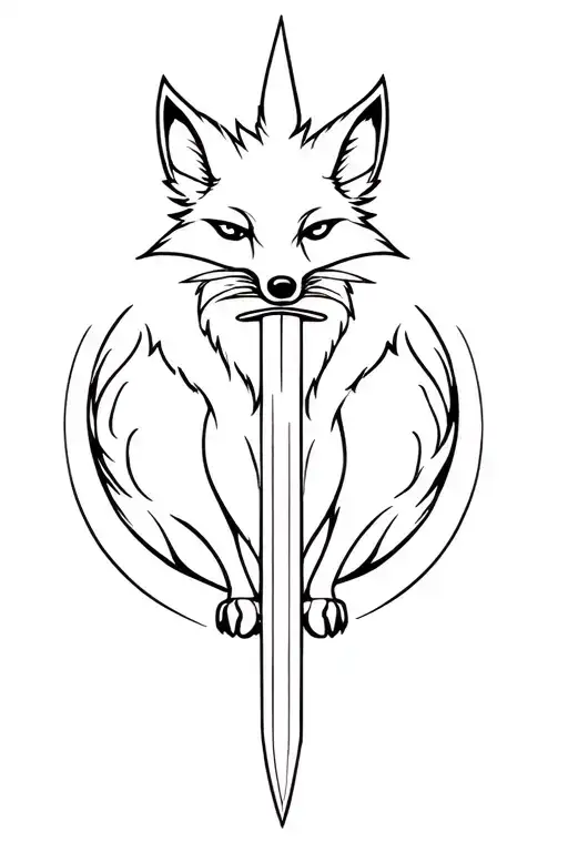 fox around a sword tattoo design idea