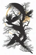 dead posion tree with ravens flying towards the sun tattoo design idea
