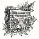 boombox overgrown with vines wrapped tattoo design idea