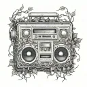 boombox overgrown with vines wrapped tattoo design idea