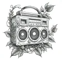 boombox overgrown with vines wrapped tattoo design idea