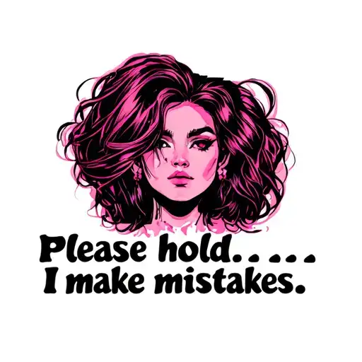"Please hold...I make mistakes " pink earser for a head on shoulders no human face tattoo design idea