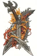 The Moonlight Greatsword from Bloodborne. Down the blade the different symbols from the soulsborne game. tattoo design idea