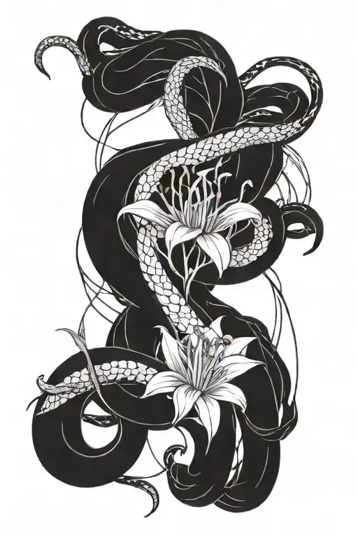 Snake and red spider lily tattoo design idea