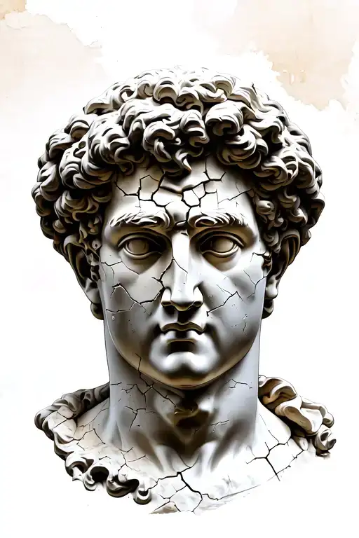 Roman statue head bust cracked tattoo design idea