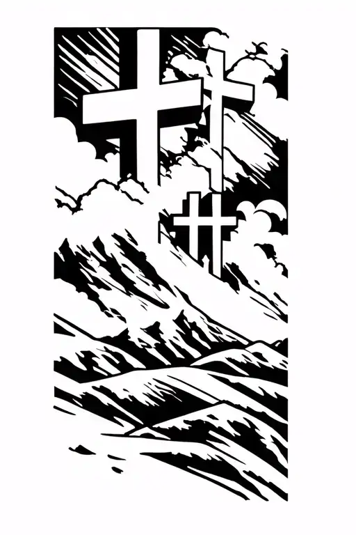 3D 3-empty crosses on a hill tattoo design inspired tattoo design idea